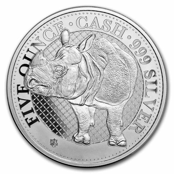 2022 St. Helena 5 oz Silver £5 Cash Series: Rhino (w/ Box & COA)