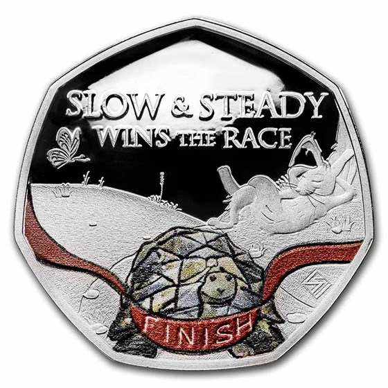 2022 St. Helena Silver 50p Hare and Tortoise Coin (w/ Box) 2022 St. Helena Silver 50p Hare and Tortoise Coin (w/ Box)