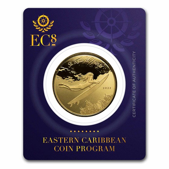 2022 St. Kitts & Nevis 1 oz Gold Surfer BU 2022 St. Kitts & Nevis 1 oz Gold Surfer BU