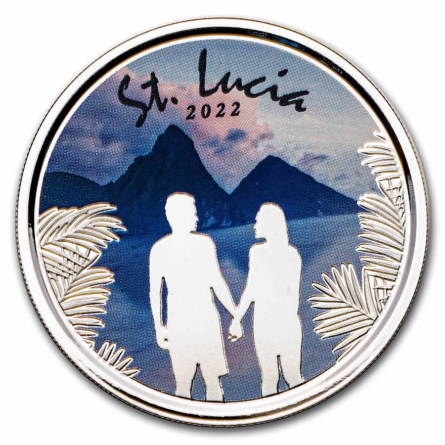 2022 St. Lucia 1 oz Silver Loving Couple (Colorized)
