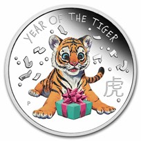 2022 Tuvalu 1/2 oz Silver Lunar Baby Tiger Proof (Colorized)
