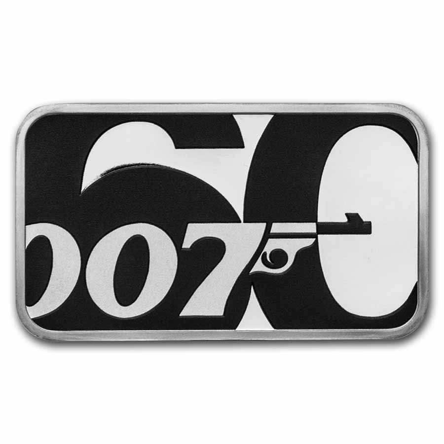 2022 Tuvalu 1 oz Ag James Bond 60 Years of Bond Rectangle Coin
