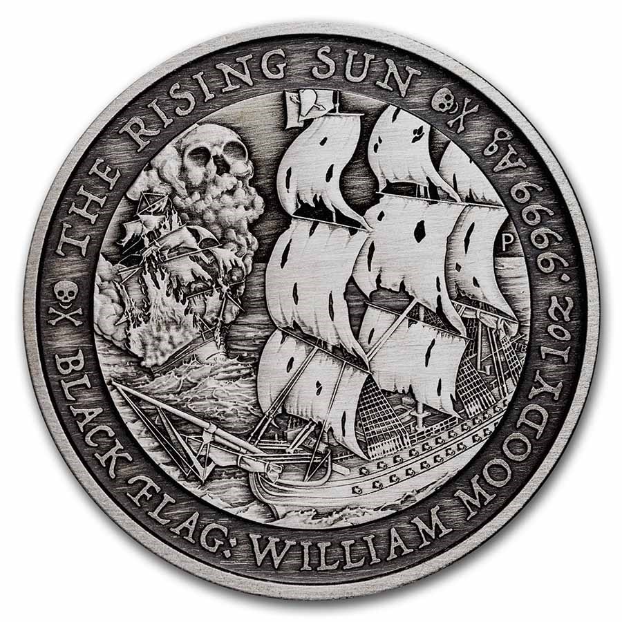 2022 Tuvalu 1 oz Silver Black Flag Antiqued (The Rising Sun)