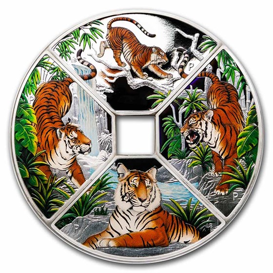 2022 Tuvalu 1 oz Silver Year of the Tiger Quadrant Proof
