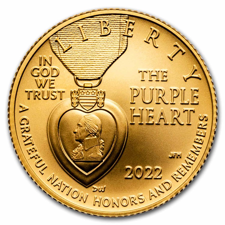 2022-W Gold $5 Commem Purple Heart BU (w/Box & CoA)