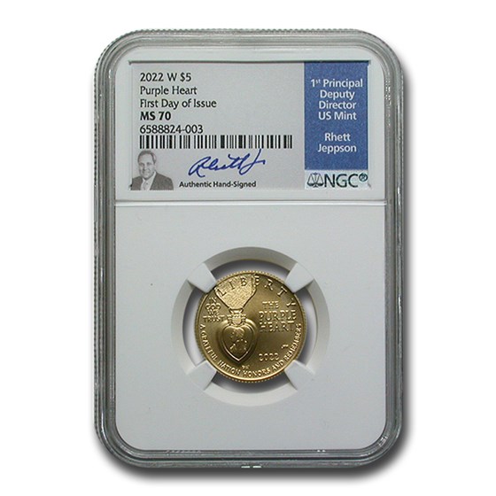 2022-W Gold $5 Purple Heart MS-70 NGC (FDI, Jeppson)