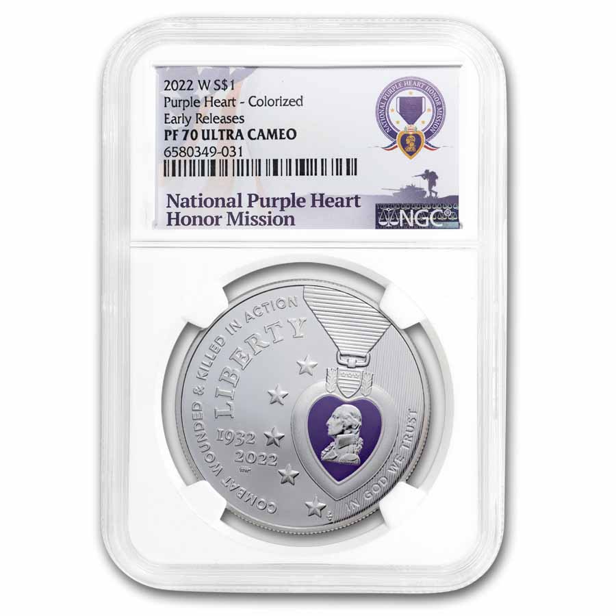 2022-W Purple Heart Colorized $1 Silver PF-70 NGC (ER)