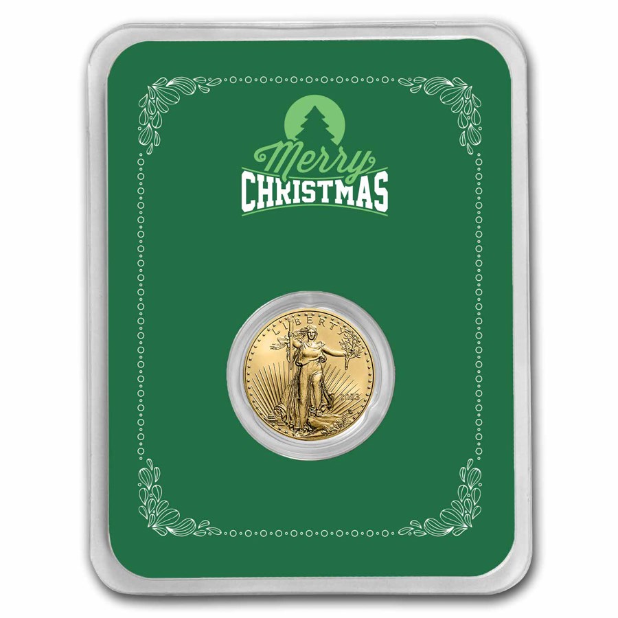 2023 1/10 oz American Gold Eagle - w/Green Merry Christmas Card