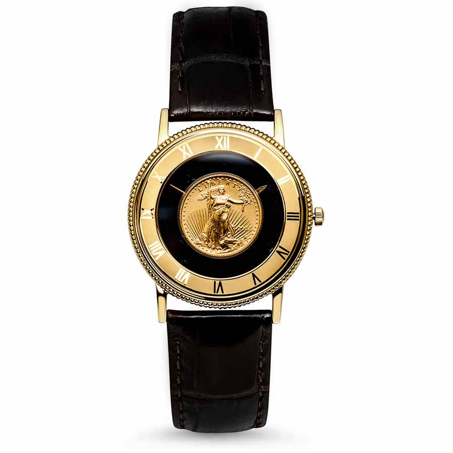 2023 1/10 oz Gold American Eagle Inset Leather Band Watch