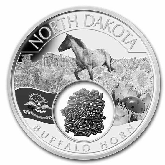 2023 1 oz Ag Treasures of the U.S. North Dakota Buffalo Horn