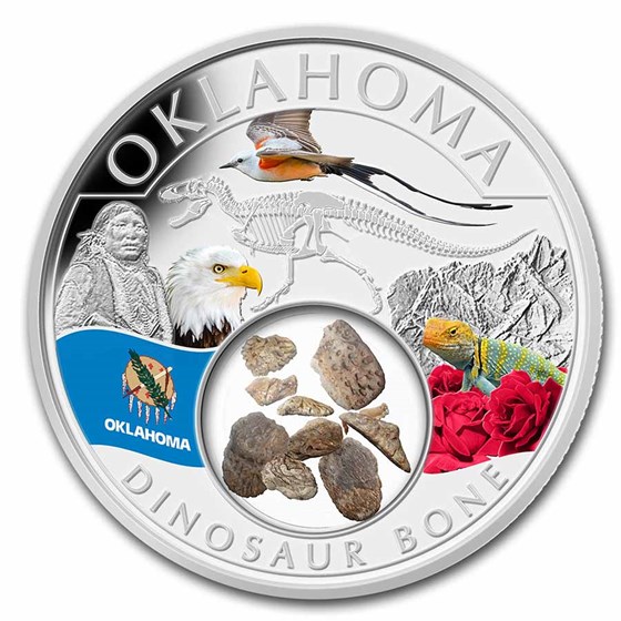 2023 1 oz Ag Treasures of the U.S. Oklahoma Dinosaur Bone (Color)