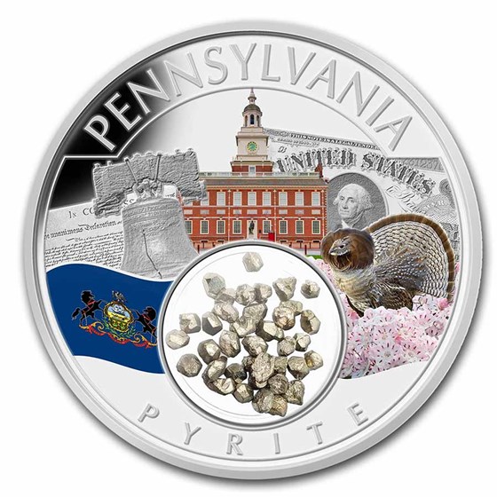 2023 1 oz Ag Treasures of the U.S. Pennsylvania Pyrite (Color) 2023 1 oz Ag Treasures of the U.S. Pennsylvania Pyrite (Color)