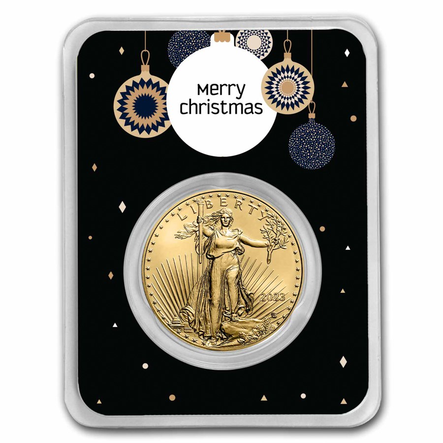 2023 1 oz American Gold Eagle - w/Elegant Merry Christmas Card