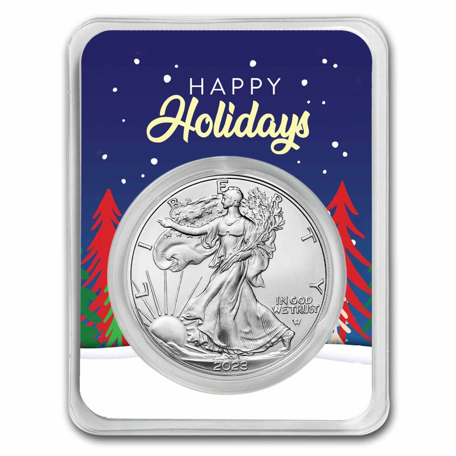 2023 1 oz American Silver Eagle - w/Happy Holidays Trees Card