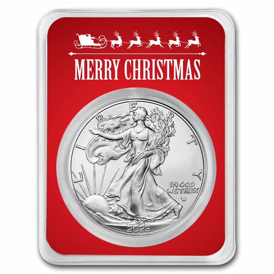 2023 1 oz American Silver Eagle - w/Red Merry Christmas Card