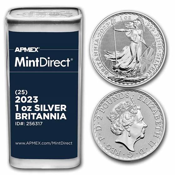 2023 1 oz Silver Britannia 25-Coin MintDirect® Tube (Queen) 2023 1 oz Silver Britannia 25-Coin MintDirect® Tube (Queen)