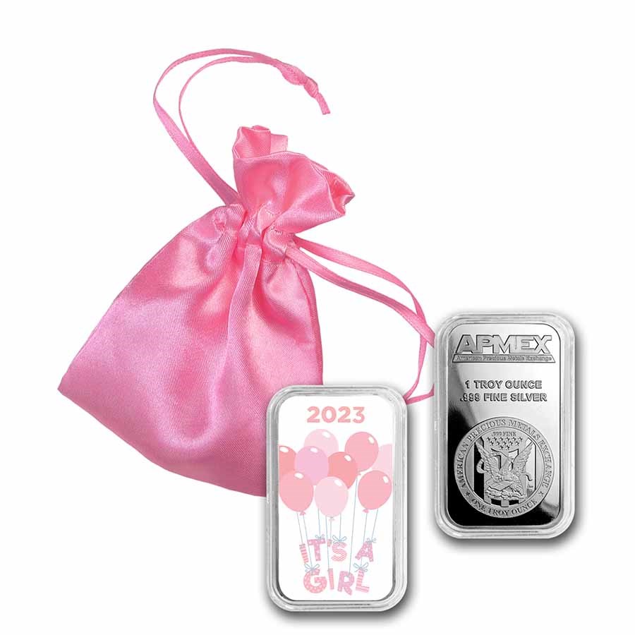 2023 1 oz Silver Colorized Bar - APMEX (It's A Girl, Balloons)