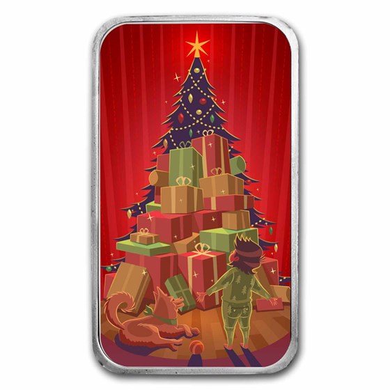 2023 1 oz Silver Colorized Bar - Christmas Morning Kid