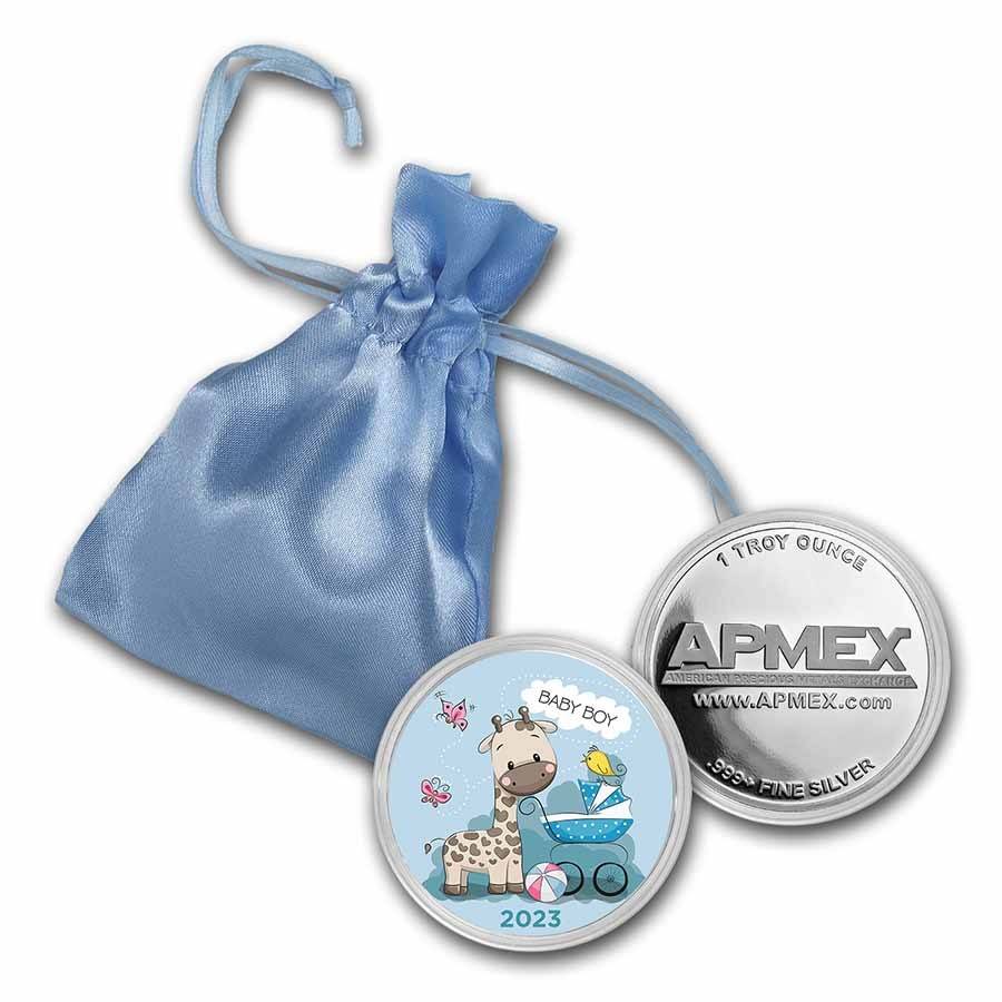 2023 1 oz Silver Colorized Round - APMEX (Baby Boy Giraffe)