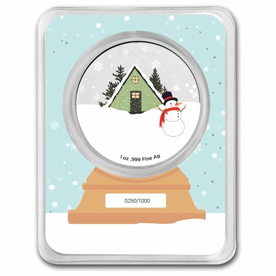 2023 1 oz Silver Colorized Round - Cottage/Snowman in Snowglobe