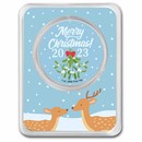 2023 1 oz Silver Colorized Round - Deer Under Mistletoe & Snow