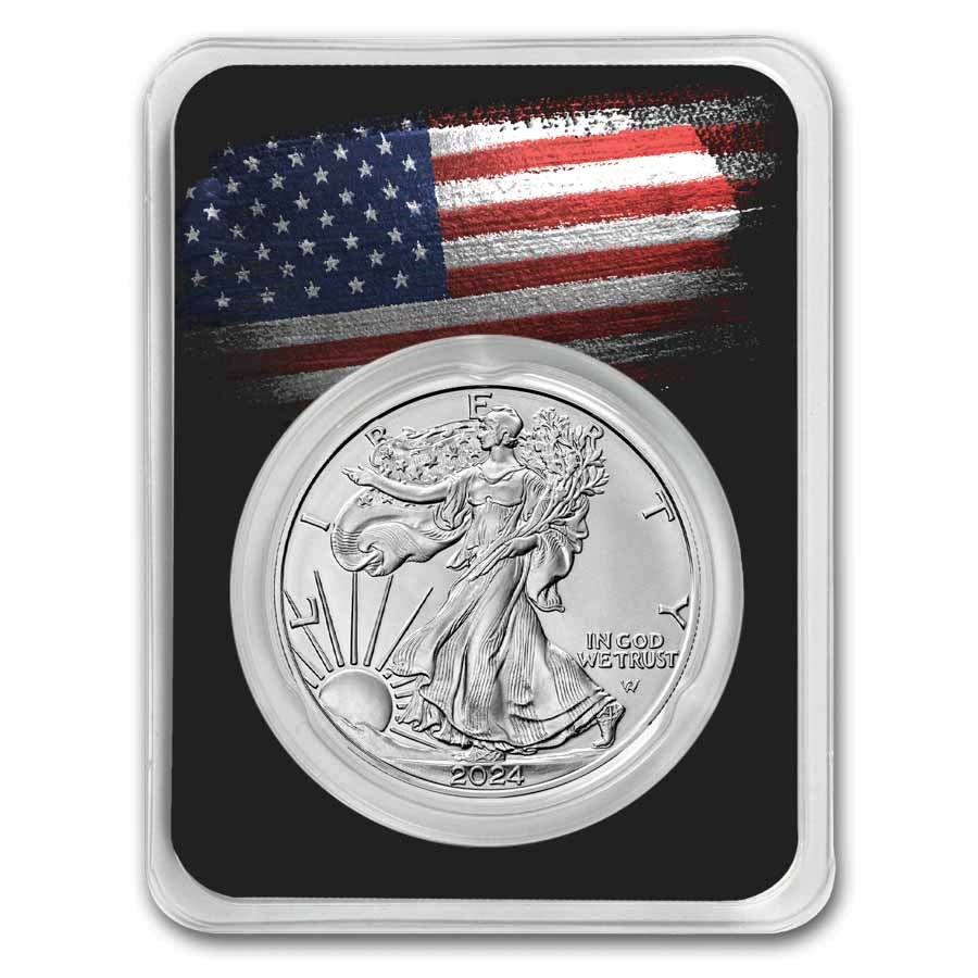 2023 1 oz Silver Eagle - w/American Flag, Black Card, In TEP