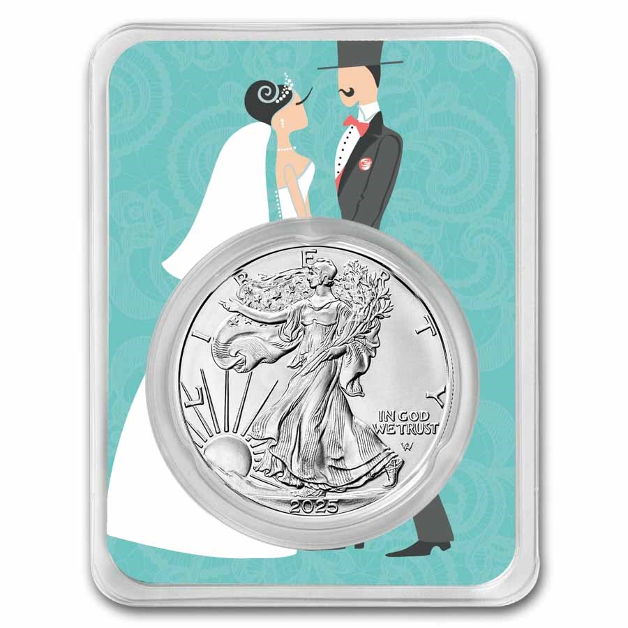 2023 1 oz Silver Eagle - w/Bride & Groom, Aqua Blue Card, In TEP