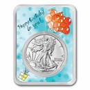 2023 1 oz Silver Eagle - w/Happy Birthday, Balloons Card, In TEP