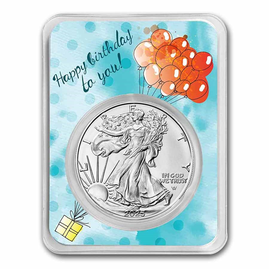 2023 1 oz Silver Eagle - w/Happy Birthday, Balloons Card, In TEP