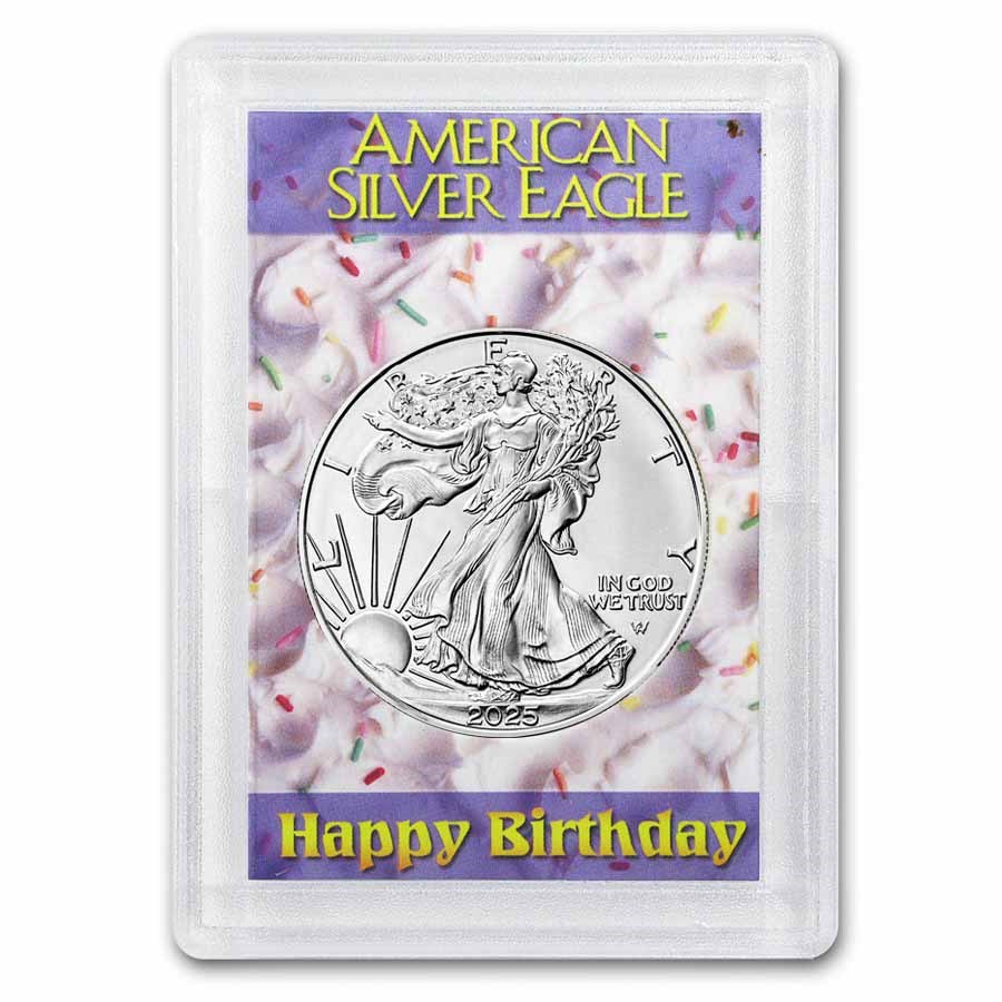 2023 1 oz Silver Eagle - w/Harris Holder, Happy Birthday Design