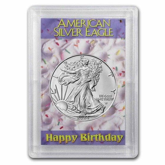 2023 1 oz Silver Eagle - w/Harris Holder, Happy Birthday Design
