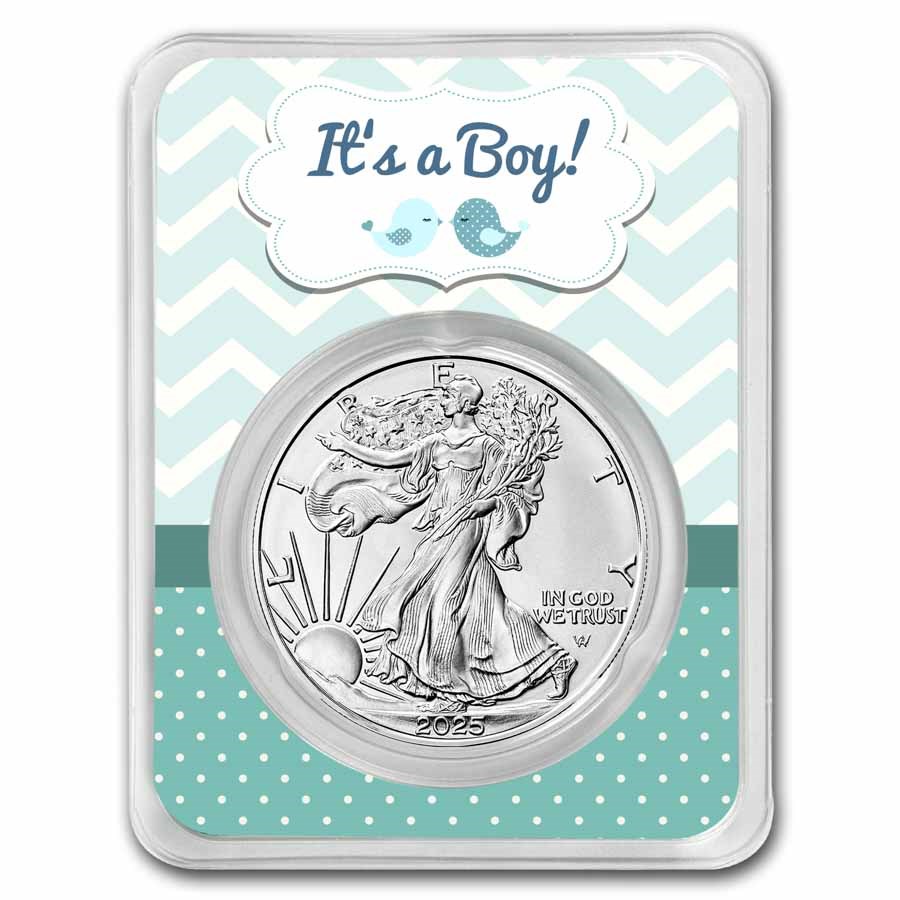 2023 1 oz Silver Eagle - w/"It's A Boy", Baby Birds Card, In TEP