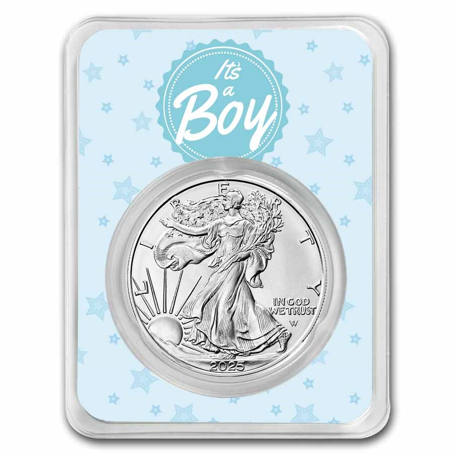 2023 1 oz Silver Eagle - w/"It's A Boy", Baby Blue Card, In TEP