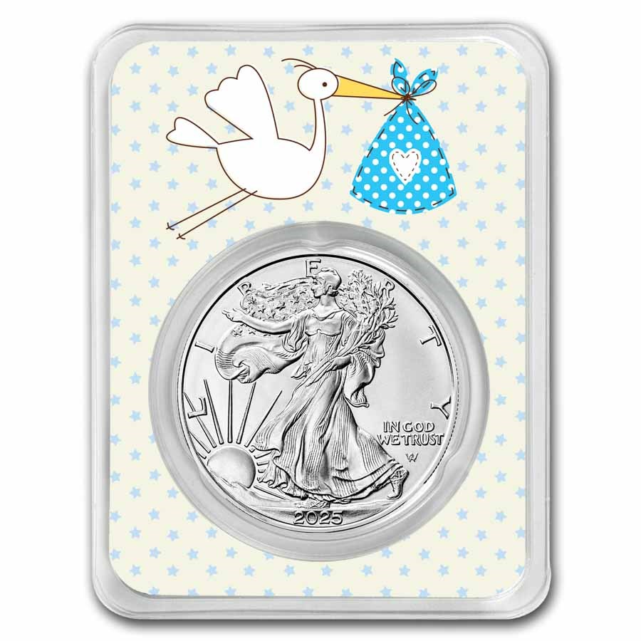 2023 1 oz Silver Eagle - w/"It's A Boy", Stork Card, In TEP