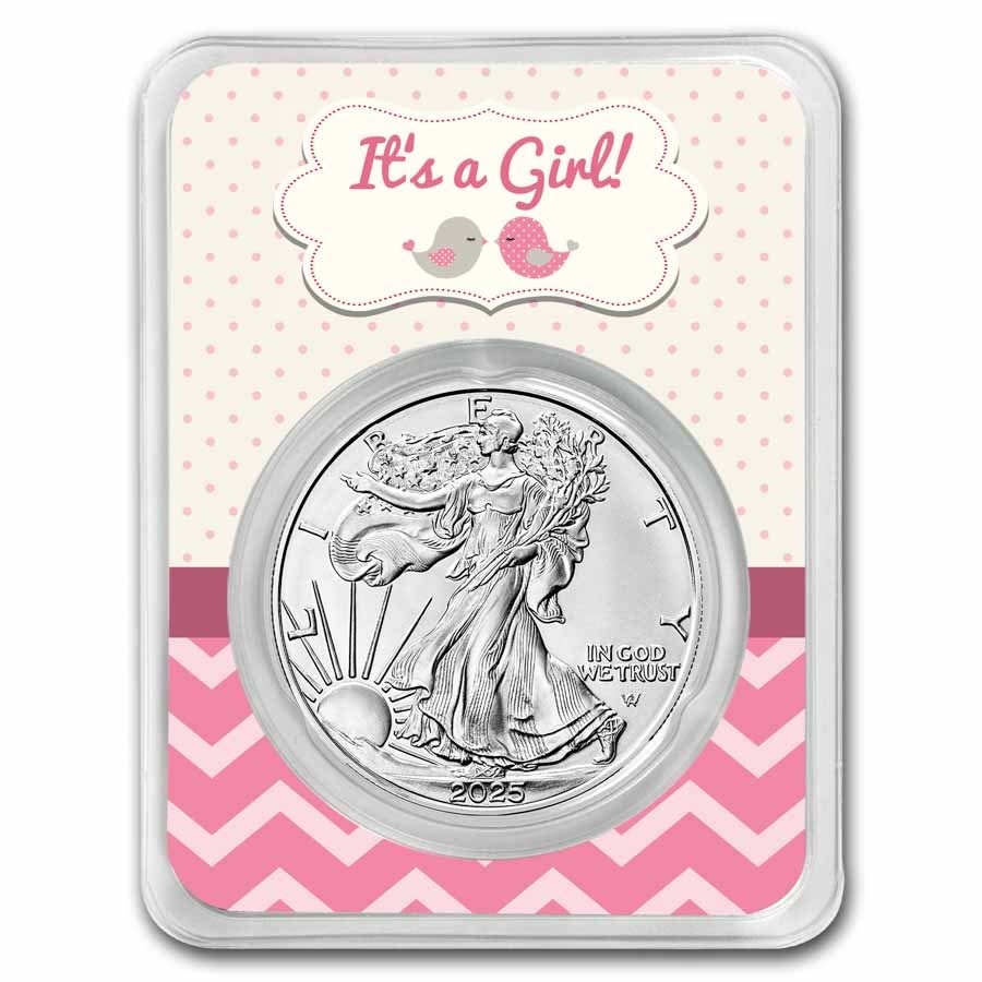 2023 1 oz Silver Eagle - w/"It's A Girl", Baby Birds Card, In TEP