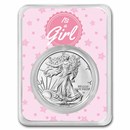 2023 1 oz Silver Eagle - w/"It's A Girl", Pink Card, In TEP