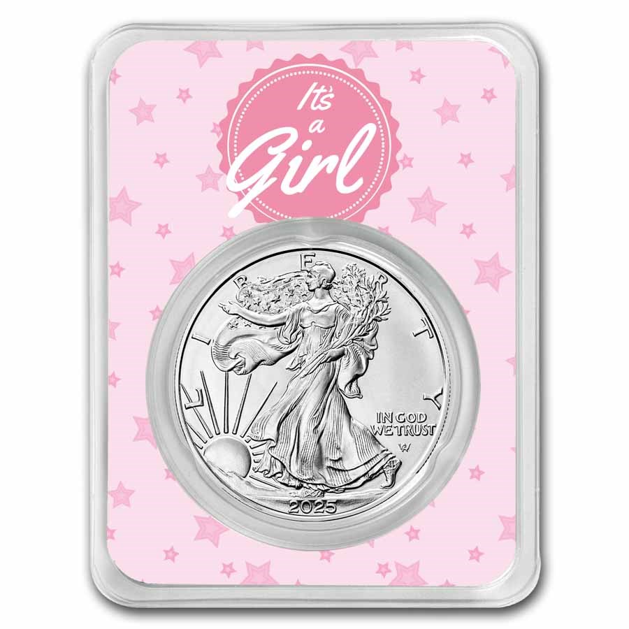 2023 1 oz Silver Eagle - w/"It's A Girl", Pink Card, In TEP