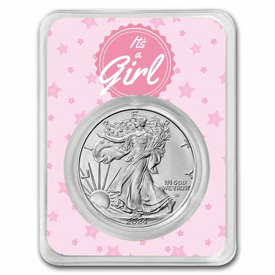 2023 1 oz Silver Eagle - w/"It's A Girl", Pink Card, In TEP