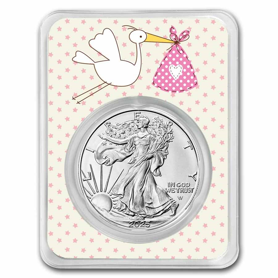2023 1 oz Silver Eagle - w/"It's A Girl", Stork Card, In TEP