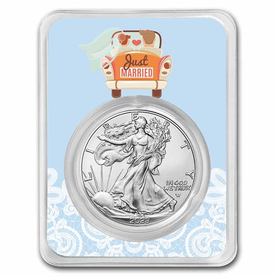 2023 1 oz Silver Eagle - w/Just Married, Light Blue Card, In TEP