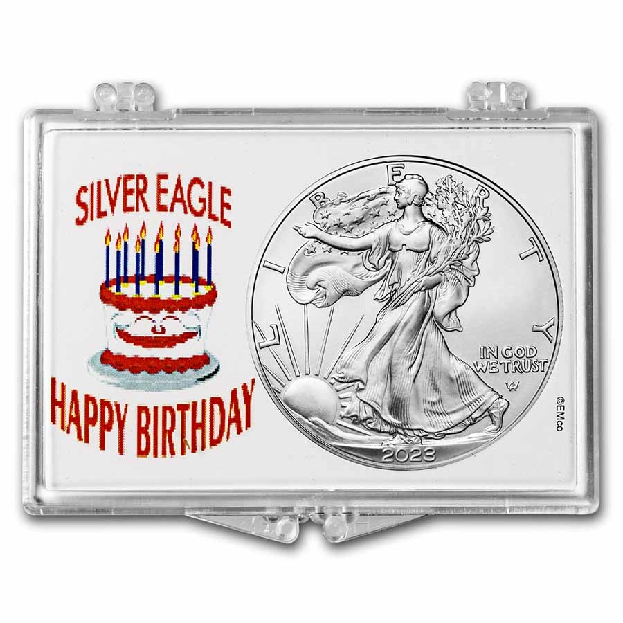 2023 1 oz Silver Eagle - w/Snap-Lock, Happy Birthday Design