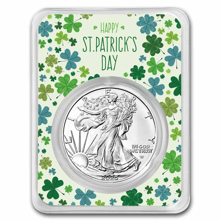 2023 1 oz Silver Eagle - w/St. Patrick's Day Clovers Card, In TEP