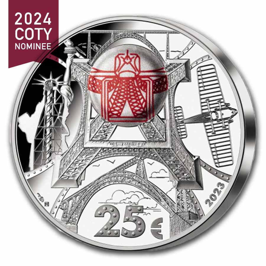 2023 2 oz Silver €25 Proof Eiffel 100th Death Anniv w/ NFC Chip