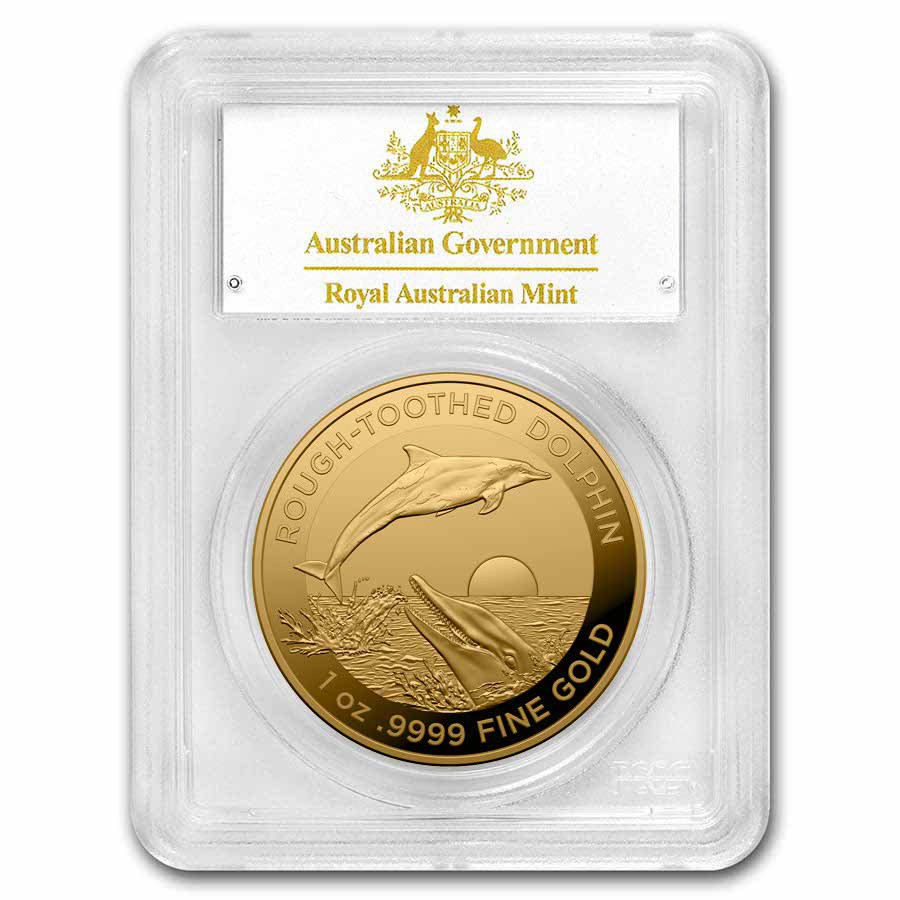 2023 AUS 1 oz Gold Rough-Toothed Dolphin MS-70 PCGS (First Day)