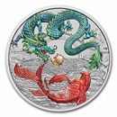 2023 AUS 1 oz Silver Dragon & Koi Vivid Colorized BU (in Capsule)