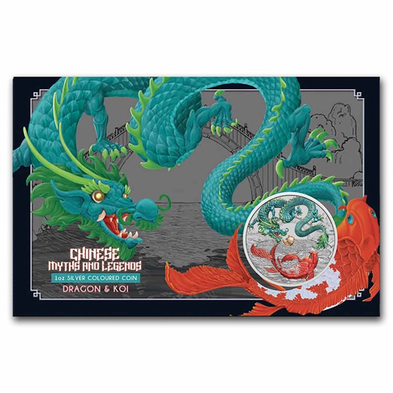 2023 AUS 1 oz Silver Dragon & Koi Vivid Colorized (Display Card) 2023 AUS 1 oz Silver Dragon & Koi Vivid Colorized (Display Card)