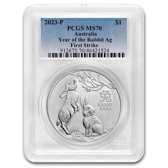 2023 AUS 1 oz Silver Lunar Rabbit MS-70 PCGS (First Strike) 2023 AUS 1 oz Silver Lunar Rabbit MS-70 PCGS (First Strike)