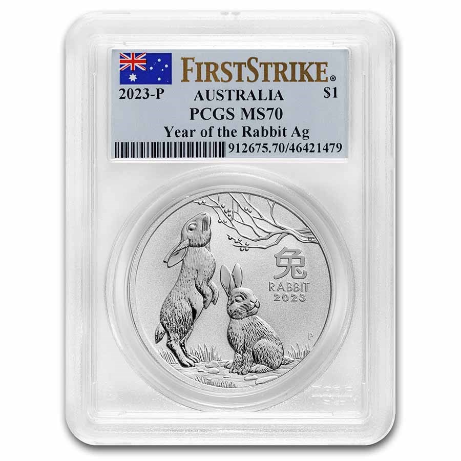 2023 AUS 1 oz Silver Lunar Rabbit MS-70 PCGS (FS, Flag Label)