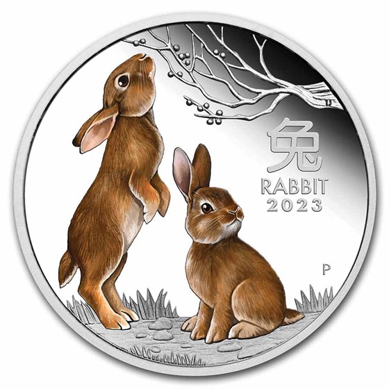 2023 AUS 1 oz Silver Lunar Rabbit Proof Colorized (w/Box & COA)