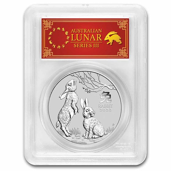 2023 AUS 2 oz Silver Lunar Rabbit MS-70 PCGS (FS, Red Label)
